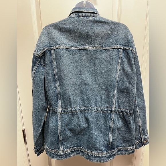 GAP women’s long oversize cinched waist denim jean jacket large NWT - Picture 3 of 11